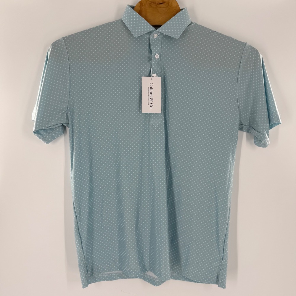 Collars & Co Mens Dress Collar Polo Shirt Blue Star Pattern Featherweight Large